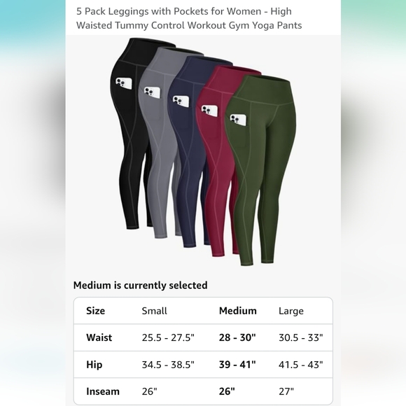5 Pairs High Waisted Leggings - Picture 4 of 7
